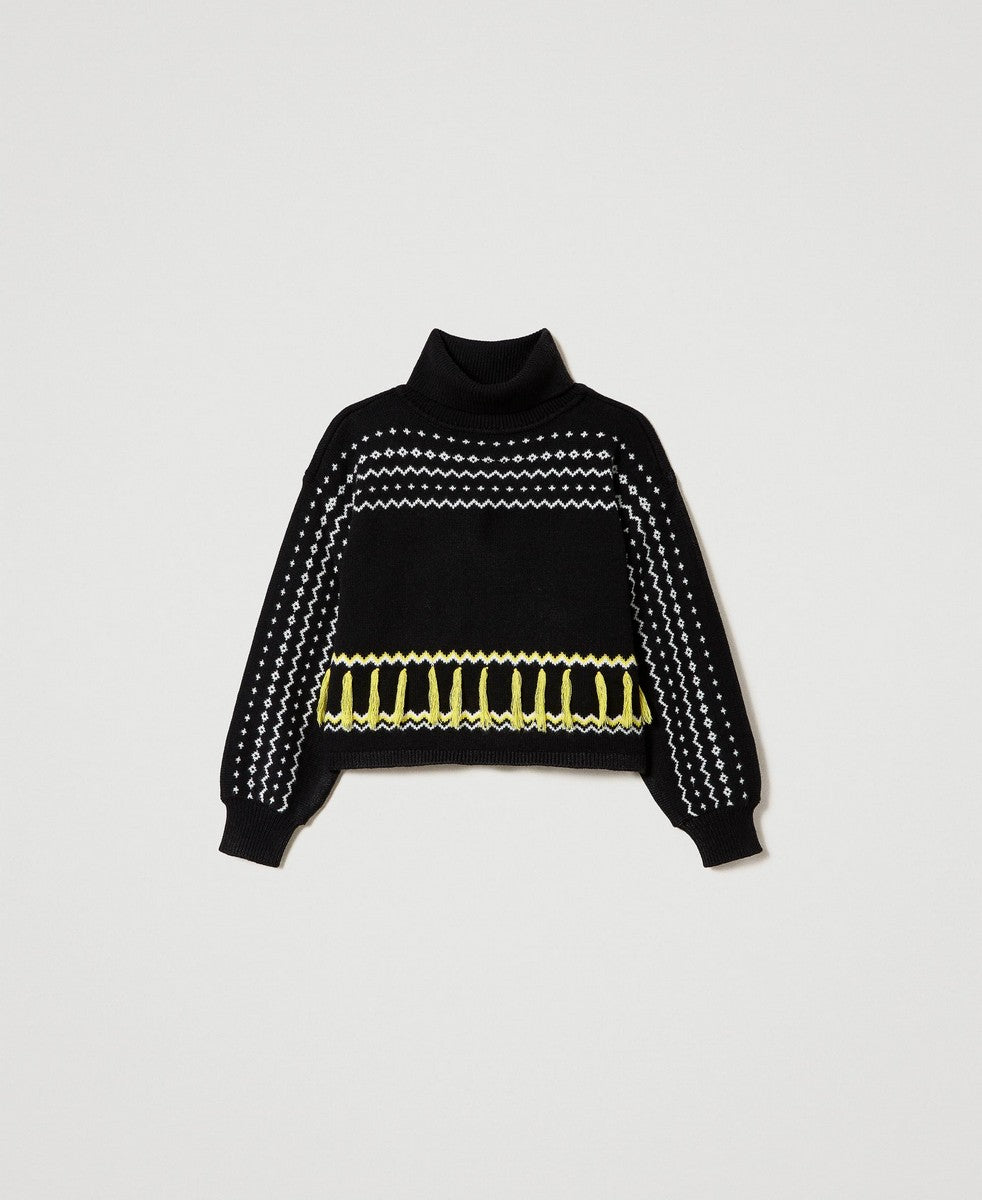 Twinset Black Multicolor Fringe Sweater