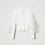 Twinset Off White Tulle Sleeve Turtleneck