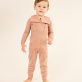 Parni Pink Embroidered Collar Velour Overall Set