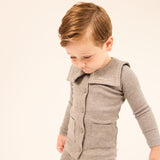Parni Grey Embroidered Collar Cardigan Set