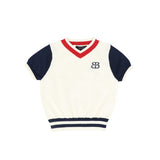 Bamboo Navy/White Colorblock Emblem Sweater