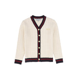 Bace Collection Cream Cable Knit Stripe Trim Cardigan