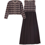Bamboo Burgundy Argyle Cardigan Maxi Dress Set