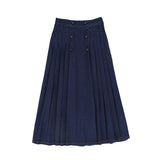 Bace Collection Blue Denim Pleat Button Maxi Skirt