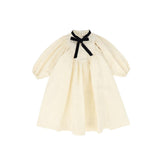 Francesca Guiliano Cream Taffeta Velvet Ribbon Bib Dress