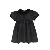 Bamboo Black Taffeta Velvet Collar Dress