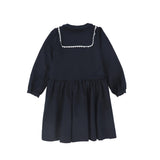 Bamboo Navy Embroidered Trim Collar Dress