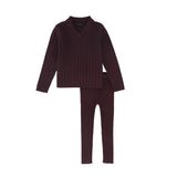 Bamboo Burgundy Wide Ribbed Knit Sweater Set