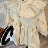 The Middle Daughter Ivory/Black Stitching Concidental Dress