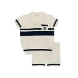 Looms Ivory/Navy Mesh Knit Set