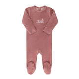Ely's & Co Pink Velour Embroidered Flowers Footie