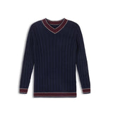 Looms Navy/Wine Cable Knit Sweater