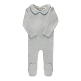 Aurora Blue Embroidered Collar Velour Footie Set