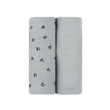 Aurora Blue Cherry Print Collection 2 Pack Muslin Swaddles