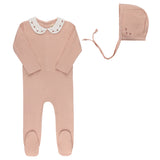 Looms Pink Embroidered Trim Footie Set