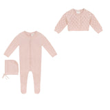 Pompomme Sepia Rose Pointelle Knit Footie & Cardigan