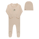 Ely's & Co Pink Ribbed Floral Embroidered Footie Set