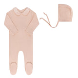 Elys And Co Pink Embroidered Collar Ribbed Footie Set