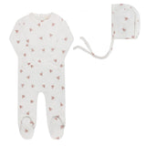 Elys And Co Ivory/Pink Leaf Velour Footie Set