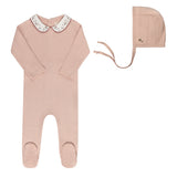 Ely's & Co Pink Floral Embroidered Collar Footie Set