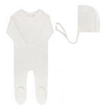 Elys And Co Ivory Embroidered Collar Ribbed Footie Set