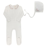 Looms Ivory/Pink Embroidered Trim Footie Set
