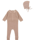 Analogie Blush Pointelle Collar Knit Footie & Bonnet Set