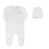 Ely's & Co Ivory/Metallic Blue Amore Collection Footie & Beanie