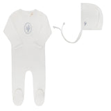 Elys And Co Ivory/Blue Center Floral Velour Footie Set
