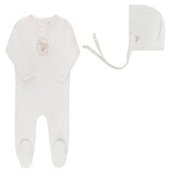 Elys And Co Ivory/Rosegold Center Floral Velour Footie Set