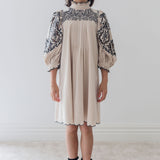 Petite Amalie Nougat/Black Embroidery Cord Cut Out Smock Dress