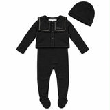 Parni Black Embroidered Collar Cardigan Footie Set