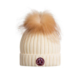 Ellabee Ivory Gold Ribbed Fox Beanie
