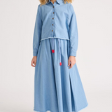 Little Parni Light Blue Denim Drawstring Maxi Skirt