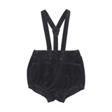 Analogie Navy Velvet Gathered Suspender Shorts