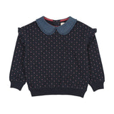 Analogie Navy Print Swet Campaign Denim Collar Ruffle Sweatshirt