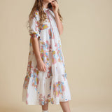 Minimal Floral Tiered Tassel Neck Dress