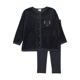 Lil Legs Navy Velour Crest Lounge Set