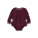 Looms Wine Floral Embroidered Cotton Romper
