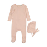 Mema Pale Pink Pointelle Scalloped Edge Footie Set