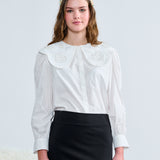Laurent White Lace Beaded Detail Collared Shirt