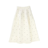 Valentina Ivory Jewel Wool Midi Skirt