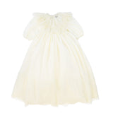 Francesca Guiliano Cream Lace Trim Puff Sleeve Gown