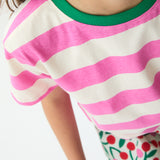 Compania Fantastica Pink Stripe Contrast Neckline T-Shirt