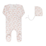 Ely's & Co Pink/ Ivory Velour Vine Pattern Footie & Bonnet