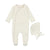 Mema Cream/Taupe Metallic Piped Edge Footie & Bonnet