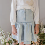 Steph Light Blue Wash Lace Trim Denim Skirt