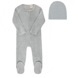 Elys And Co Blue Embroidered Floral Velour Footie Set