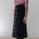 Steph Black Wash Denim Button Skirt