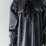 Steph Black Chambray Shirred Yoke Dress